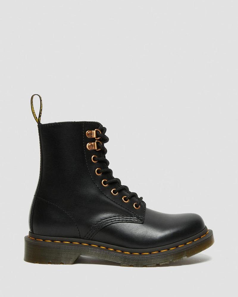 Women's Dr Martens 1460 Pascal Rose Gold Hardware Leather Lace Up Boots Black | AU 189YXF